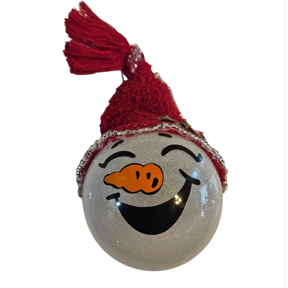 Handmade Glass Ornament Hand Painted Iridescent glitter Upcycled red sock hat - Picture 7 of 17